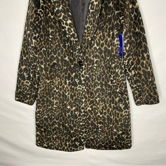 Apt 9 Overcoat Women’s M Brown Black Cheetah Animal Single Button Wool Blend - Picture 5 of 11